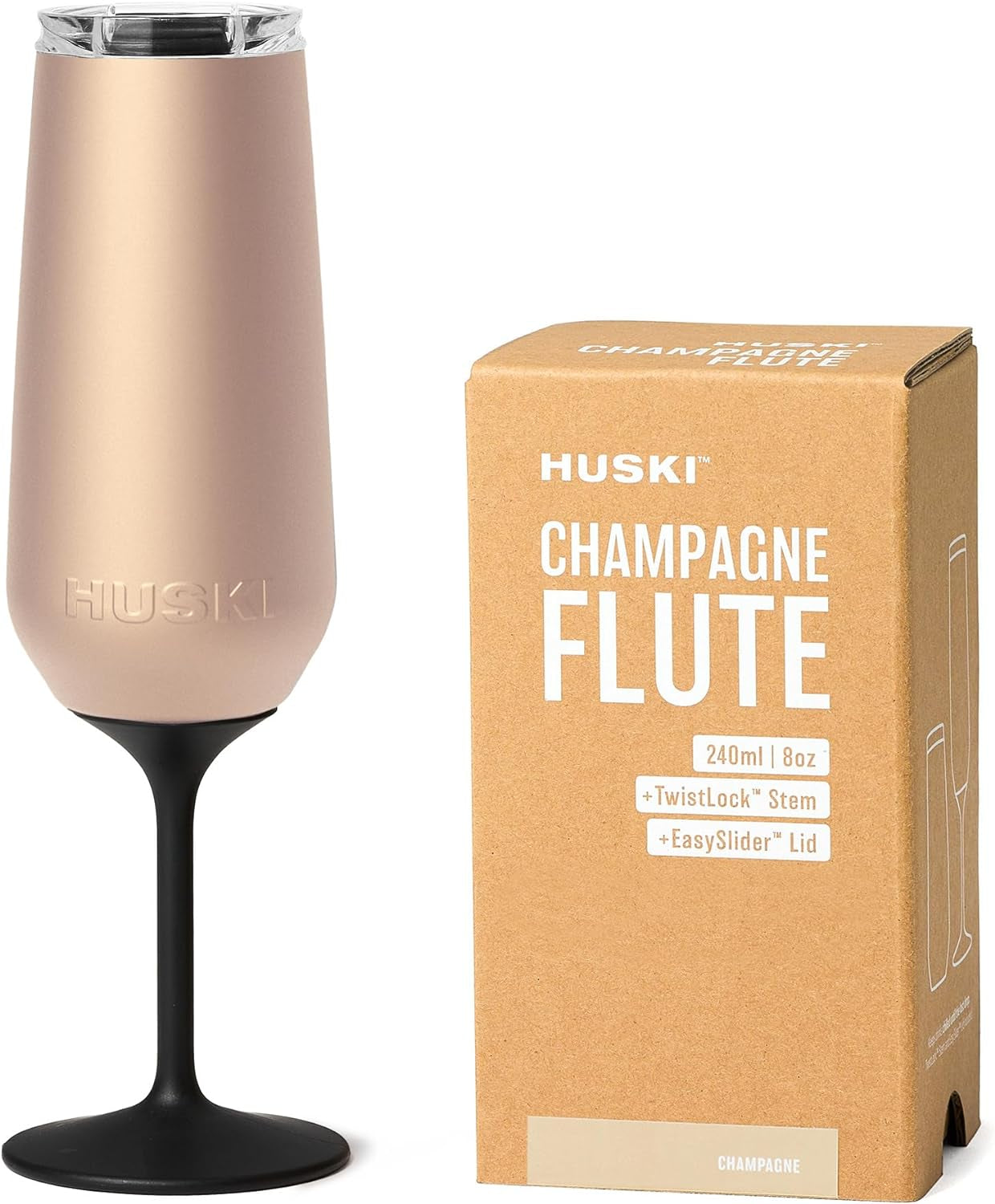 Champagne Flute | NEW | Award-Winning Design with Detachable Stem | Premium Stainless Steel Champagne Glass with Lid | Triple Insulated Tumbler | 8Oz Capacity | Great Gift (Champagne)