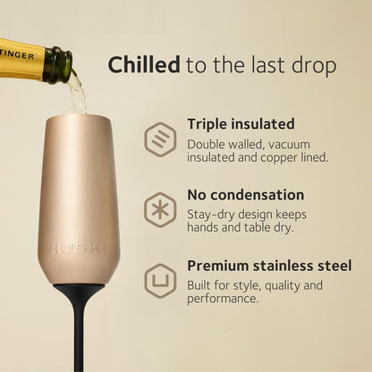 Champagne Flute | NEW | Award-Winning Design with Detachable Stem | Premium Stainless Steel Champagne Glass with Lid | Triple Insulated Tumbler | 8Oz Capacity | Great Gift (Champagne)